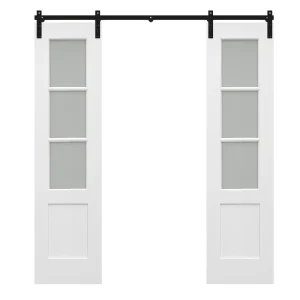 3 Glass Double Sliding Barn Door