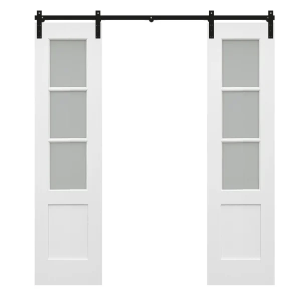 3 Glass Double Sliding Barn Door